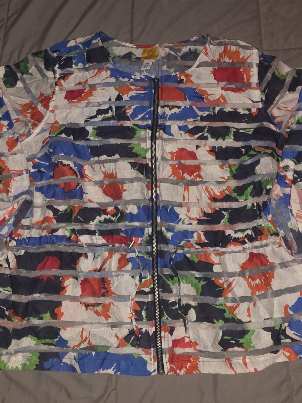 Ruby Rd. Multicolor Floral Shear Stripe/ Burn Out Mesh - Blue/Red/Green/Orange